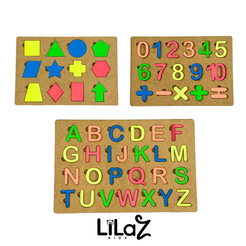 Kit Alfabeto + Numerais + Formas Brinquedos MDF - Lilaz Kids