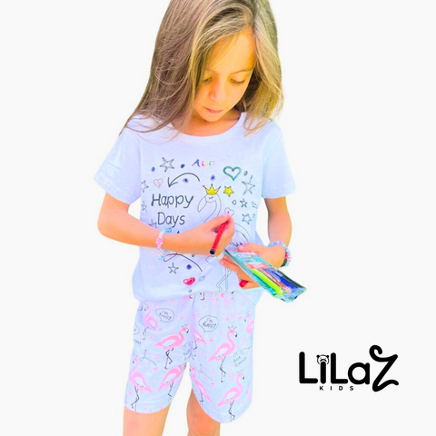 Pijama infantil de Colorir Para Meninas Curto Caneta - Lilaz Kids