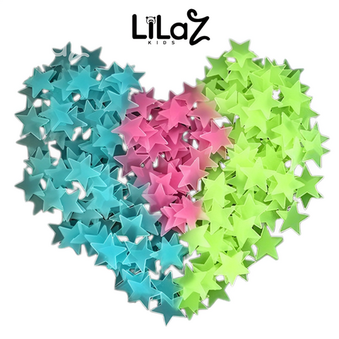 300 Peças Adesivas de Estrelas Coloridas Brilha Escuro - Lilaz Kids