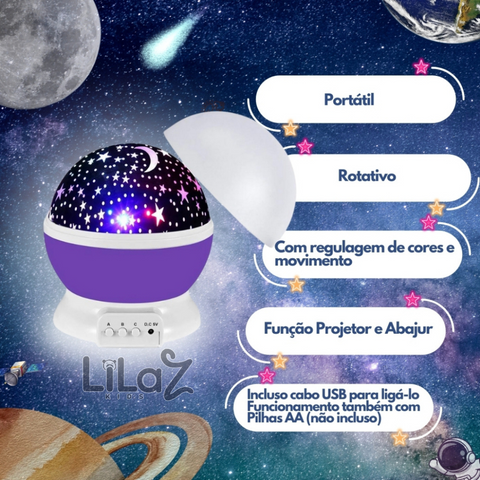 Luminária Projetor Abajur Infantil Estrelado - Lilaz Kids