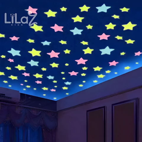300 Peças Adesivas de Estrelas Coloridas Brilha Escuro - Lilaz Kids