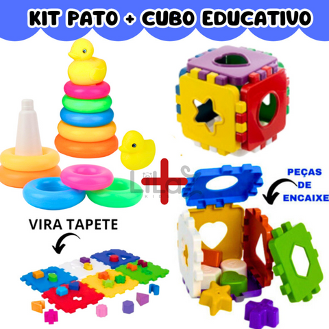 Brinquedo Infantil Pato de Argolas + Cubo Didatico - Lilaz Kids