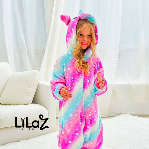 Pijama Macacão Unicórnio Rosa Estrelado - Lilaz Kids