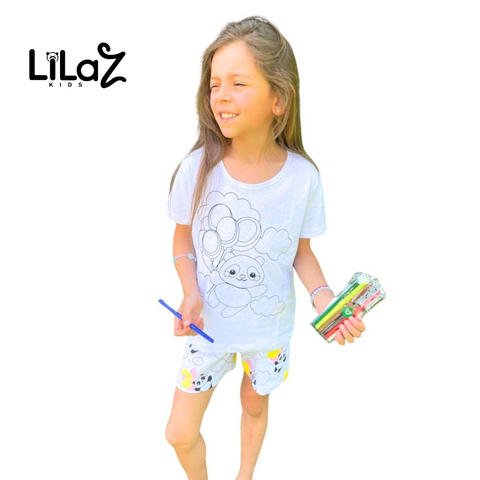 Pijama infantil de Colorir Para Meninas Curto Caneta - Lilaz Kids